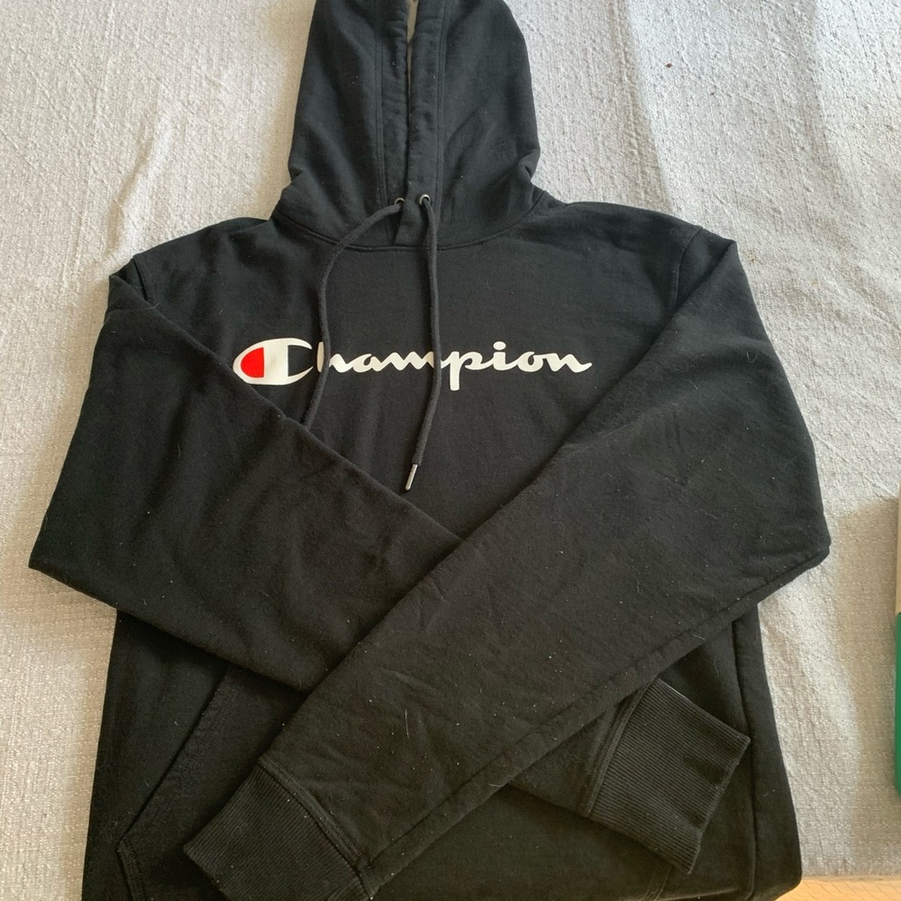 Champion, black hoodie, size S